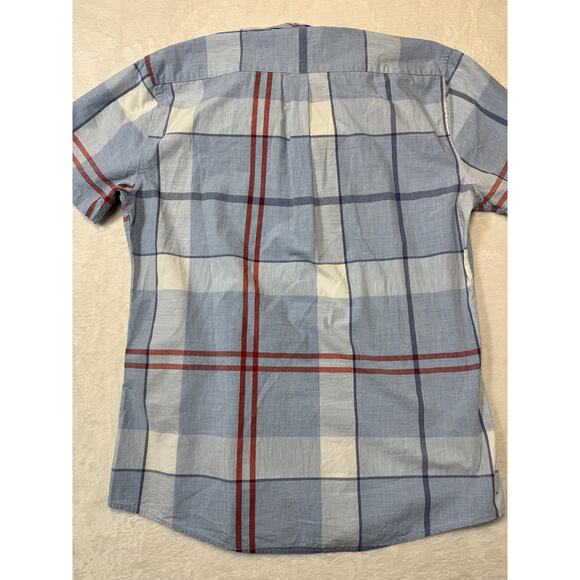 Barbour Short Sleeve Button Down Sky Blue Blocked Men’s Short Size Large - Picture 6 of 6